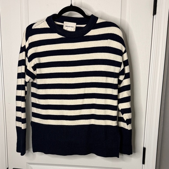 INDUSTRY Sweaters - Industri Striped Navy and White Crew Neck Sweater